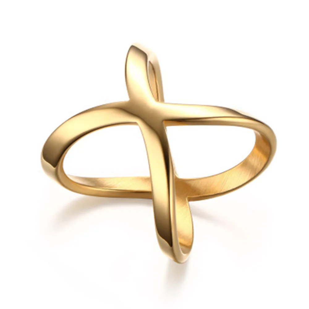 

RGJSF00115 18K Gold Plated Mens Womens X Crossing Lines Butterfly Design Stainless Steel Band Ring