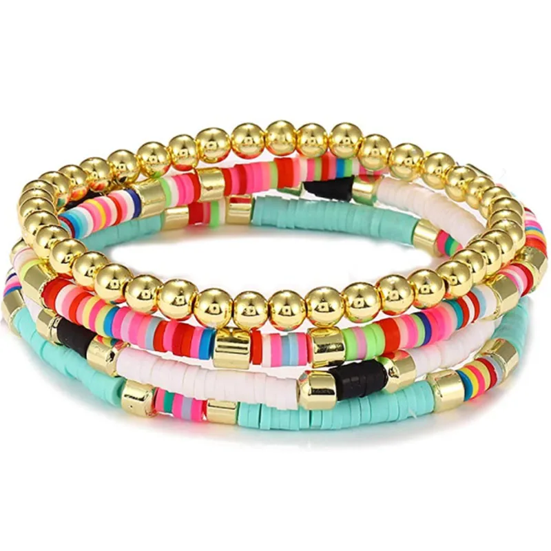 

Colorful Beaded Bracelet for Women African Vinyl Bracelet Heishi Beads Strand Bracelet Bohemian Multicolored Summer Surfer Brace