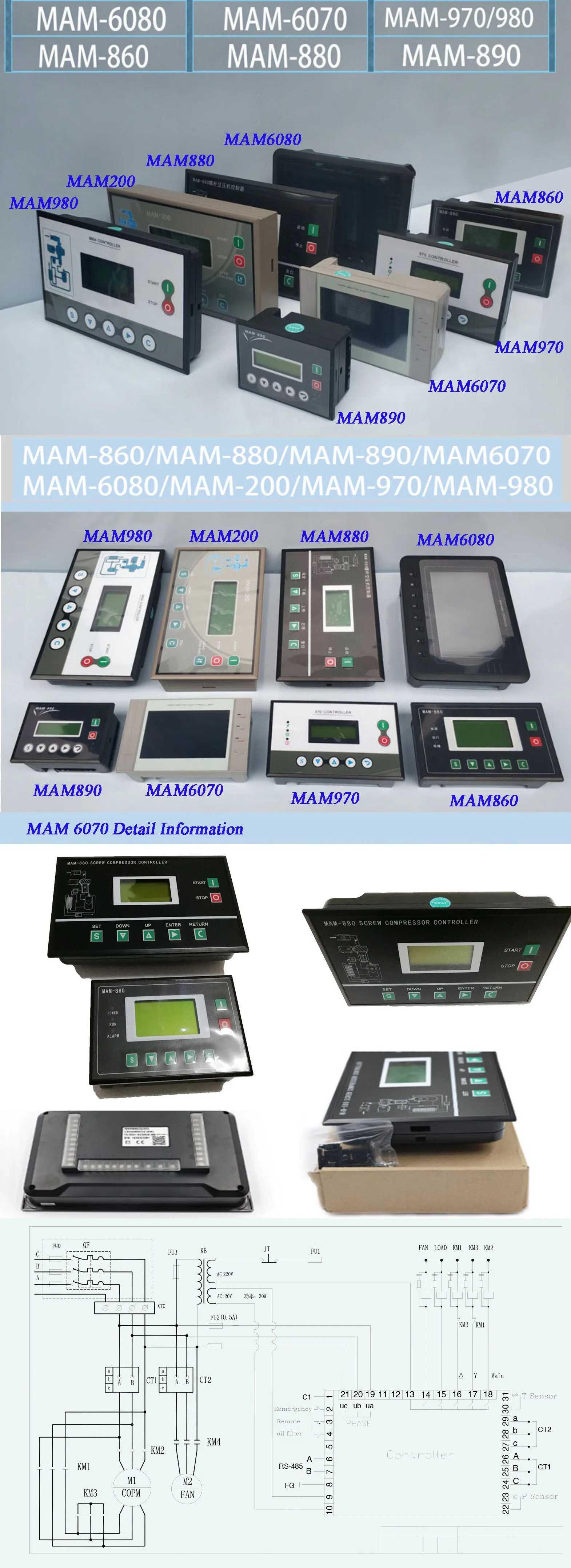 Industrial Screw Air Compressor 15kw 22kw Controller Panel Mam 6070 Air Compressor Controller 4028