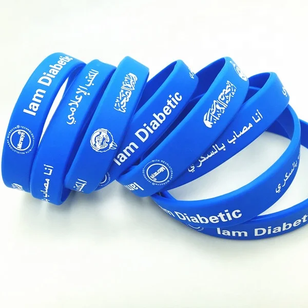 

High Quality Custom Logo Printing Silicone Bracelet Custom Medical Silicone Bracelet With Diabetes, Pantone color
