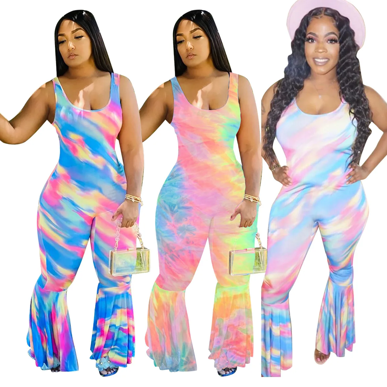 

2021 Gradient Vest Flared Jumpsuit Womens Sexy Jumpsuits Women Summer Rompers Casual Jumpsuit Sexy Ladies, As show