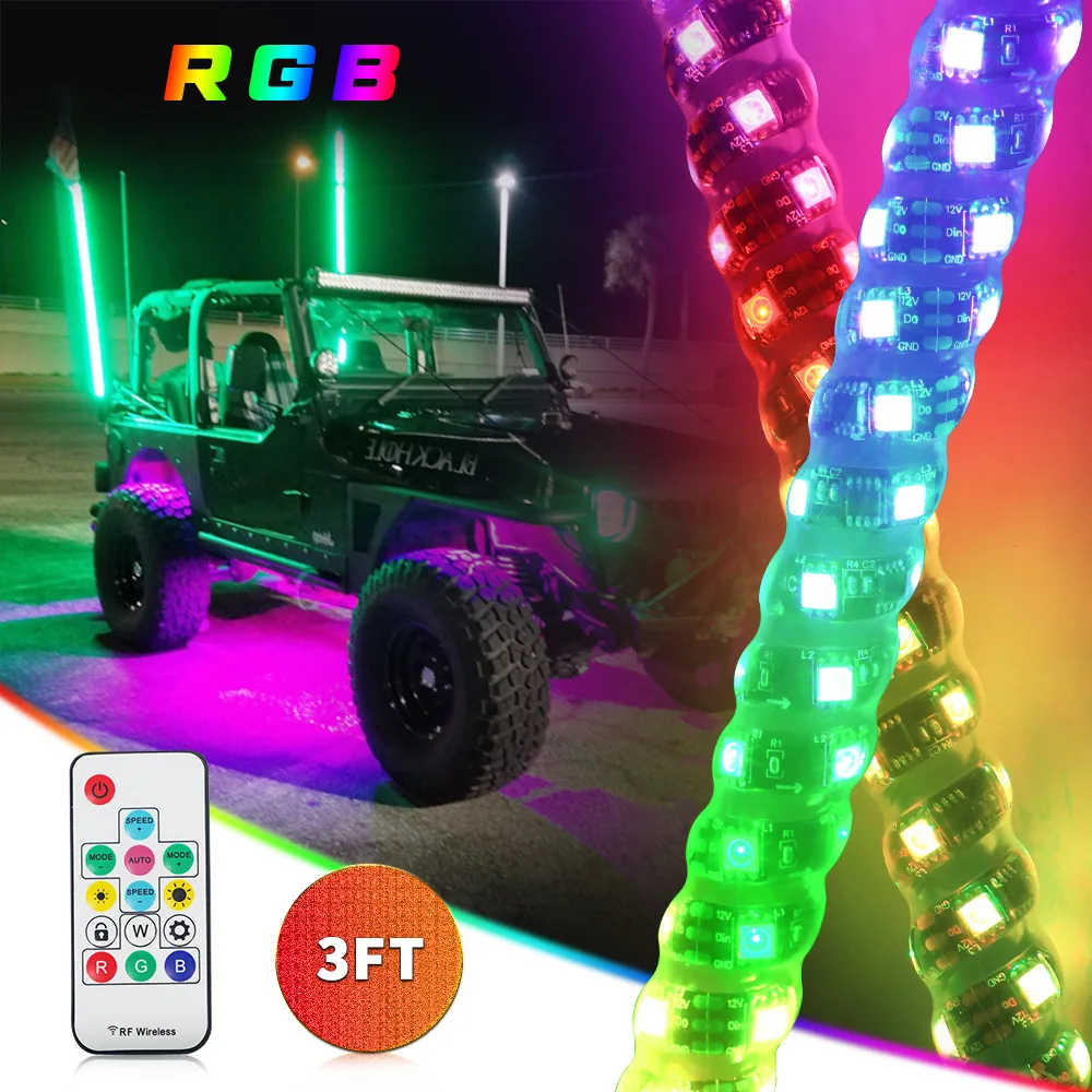 

Led Whip Lights 3ft 4ft 5ft 6ft RGB Dream Color Whip Light changing car flagpole lights with Flag for offroad truck
