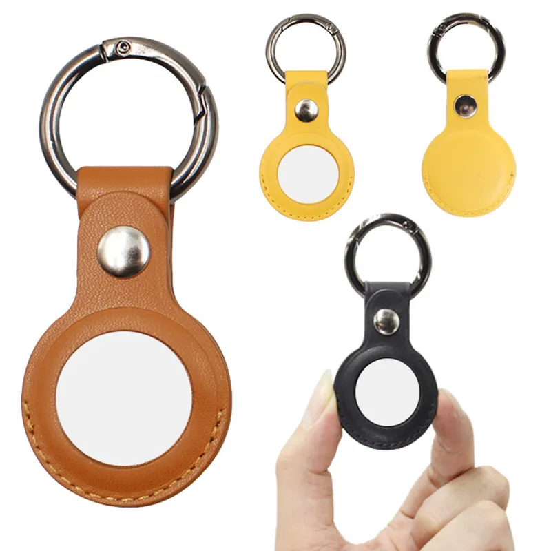 

Wholesale solid back hollow back Airtags PU Leather Protective Sleeve For Locator Tracker Anti-lost Device Keychain, 5 colors