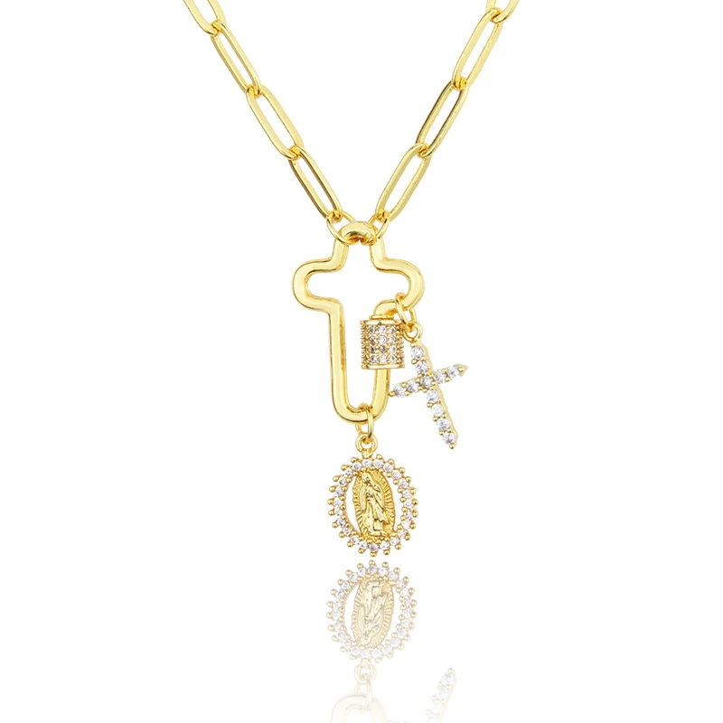 

Fashion Jewelry Necklace Religious Cross Pendant Combination Sweater Chain Ladies Banquet Jewelry Pendant Necklace Gift, Gold color