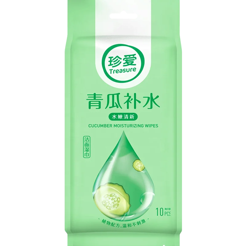 

Cucumber wet wipes 10pcs cleaning private label facial wipes water wipes