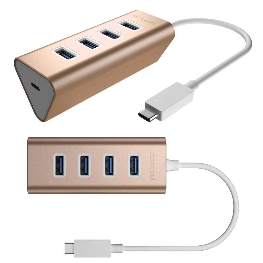 

dodocool Aluminum USB Type-C Male to 4-Port USB 3.0 Hub Adapter with USB-C Female Charging Port PD for MacBook and More Gold