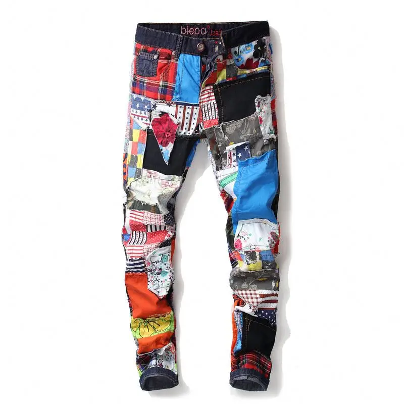 

Fashion Designer Hip Hop Jeans Men Straight Printed Cotton Men's Jean Ripped Denim Pants Y11044