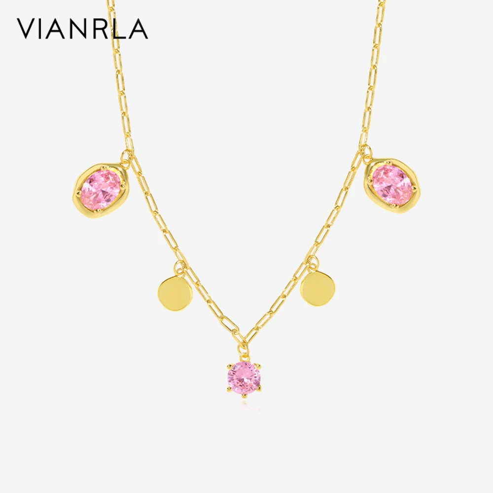 

VIANRLA Necklace 925 Sterling Silver Pink Zircon Lovely Pendant Silver Chain 18k Gold Necklace Dainty Jewelry