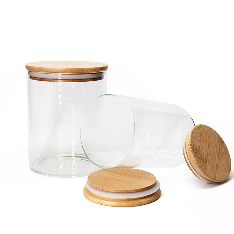 

Free Match Full Sizes High Borosilicate Glass Airtight Storage Jar With Bamboo Lid Glass Jar Set, Customized