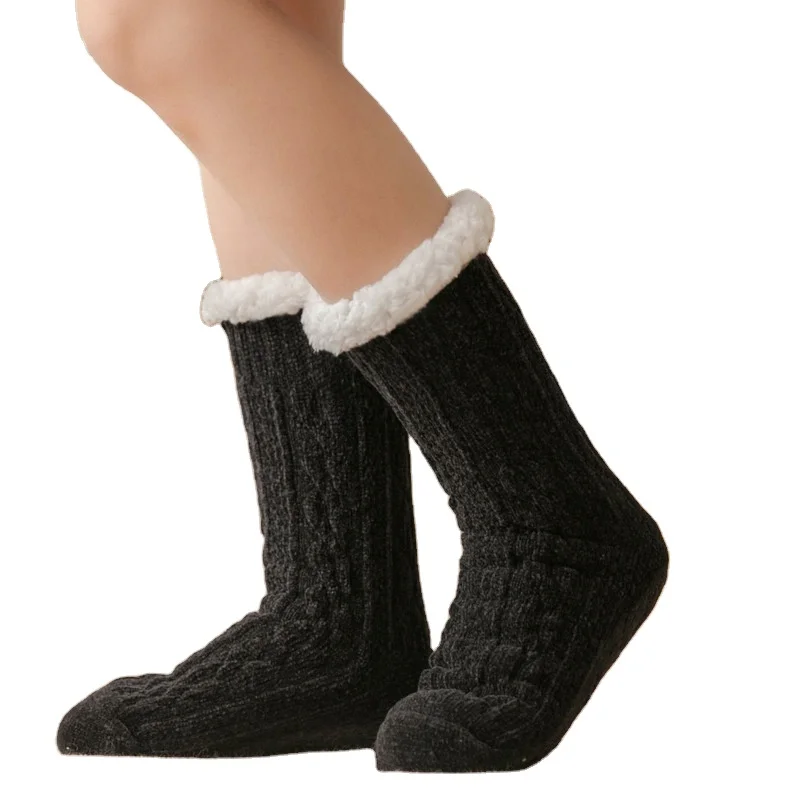

Adult Floor Carpet Home Sleep Socks Snow Socks Autumn and Winter Plus Velvet Women's Non-Slip Thick Slippers Socks