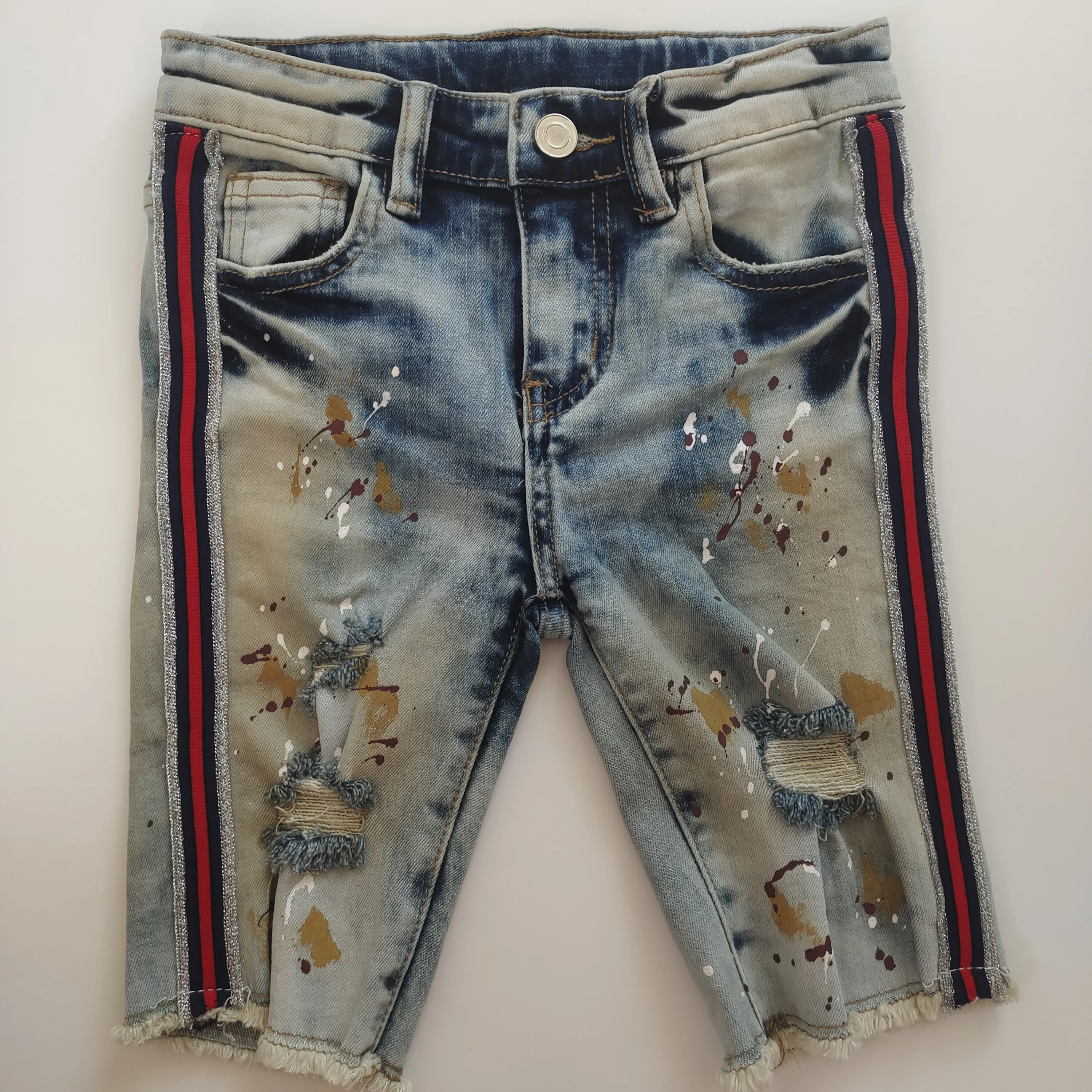 

Aipa 2021 New Fashion Wholesale Price Knee Holes Distressed Design Kids Clothing Ripped Denim Jean Shorts Boys, Camo&black , red camo & black