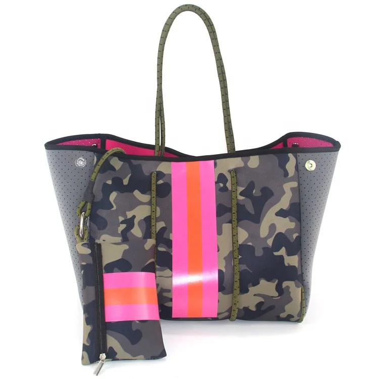 

Large Casual Woman Camo Neoprene Tote Beach Summer Luxury Bag Shoulder Composite Travel Bag, Customizable