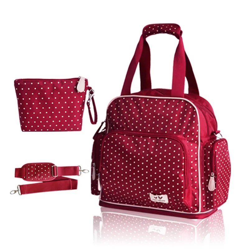 

Custom High quality nylon dot travel waterproof mommy baby wet dry sachel bag modern diaper bag