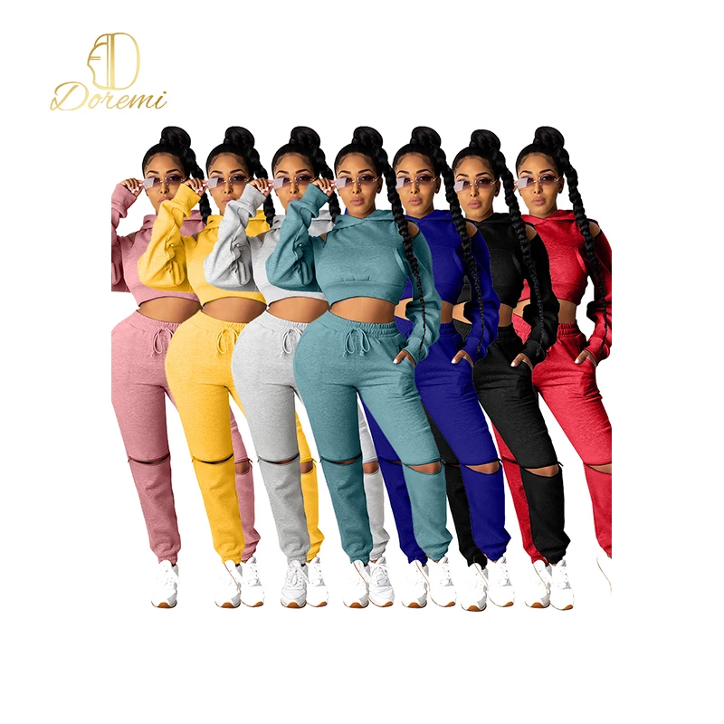 

Hooded shoulder cutout design two piece jogging suits 2021 spring womens 2 pieces sets women set clothings