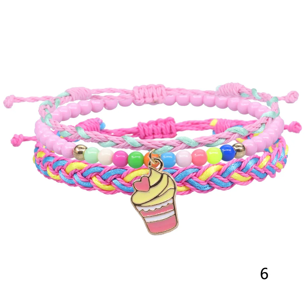 

Handmade Braided Wax String Friendship Bracelets set Ice Cream Dessert Charms Bracelet for Women Girls, Multi-colors