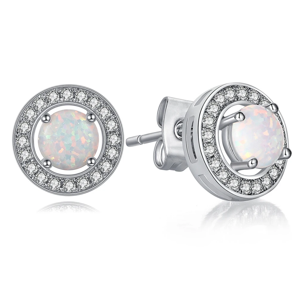 

Designer Earrings Brass Artificial Opal Stud Round Cz Wholesale Earrings