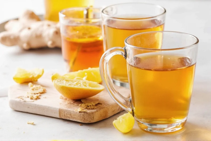 Fresh ginger root and brewed ginger tea