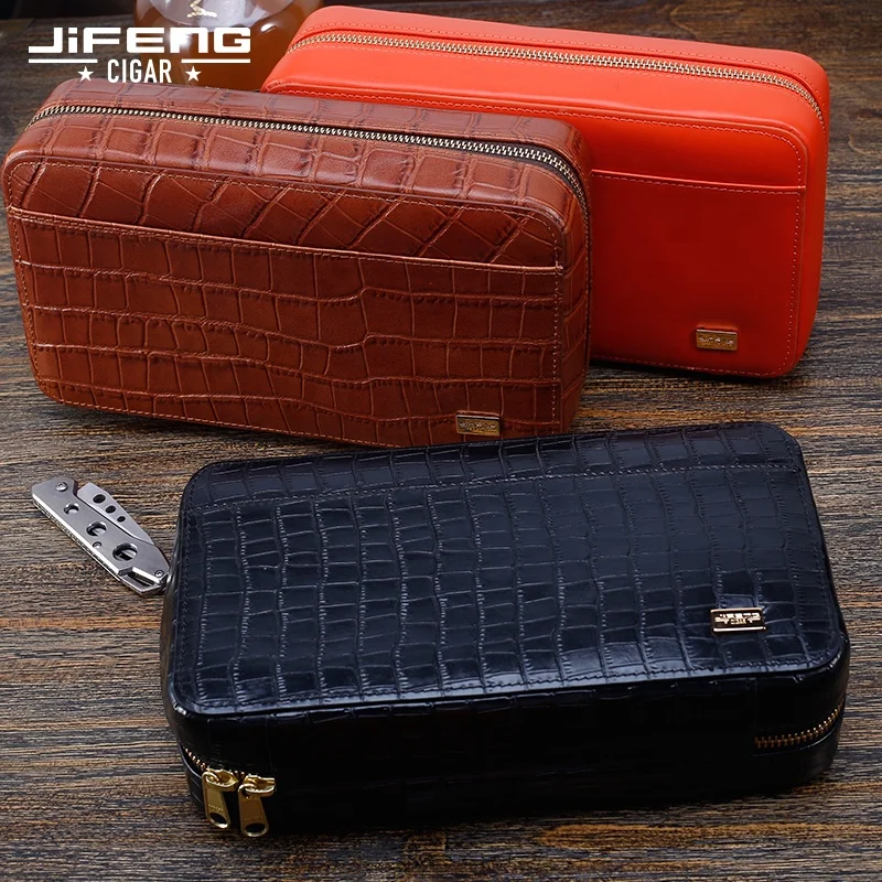 

JF-502  JIFENG cowhide or crocodile leather travel cigar card case without cigar accessories gift sets, Orange