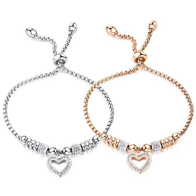 

Instyle Girls Accessories Adjustable Heart Love CZ Stone Diamond Customize Stainless Steel Bracelets, As shows