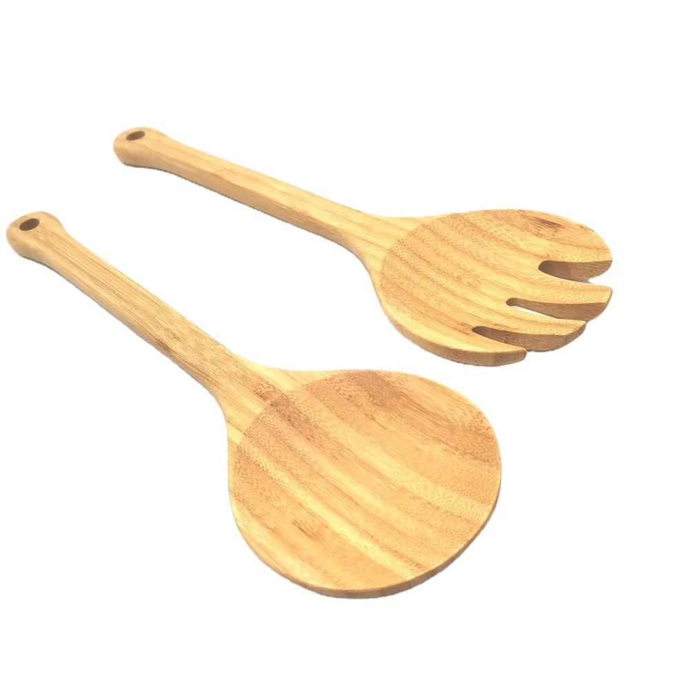 

2 pieces bamboo salad spoon and fork set kitchen cooking utensils tools, Natural