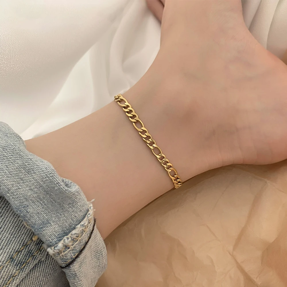 

eManco 14k Gold plated stainless steel Figaro Leg Chain Anklet Bracelet Summer Foot Jewelry for Women Girls
