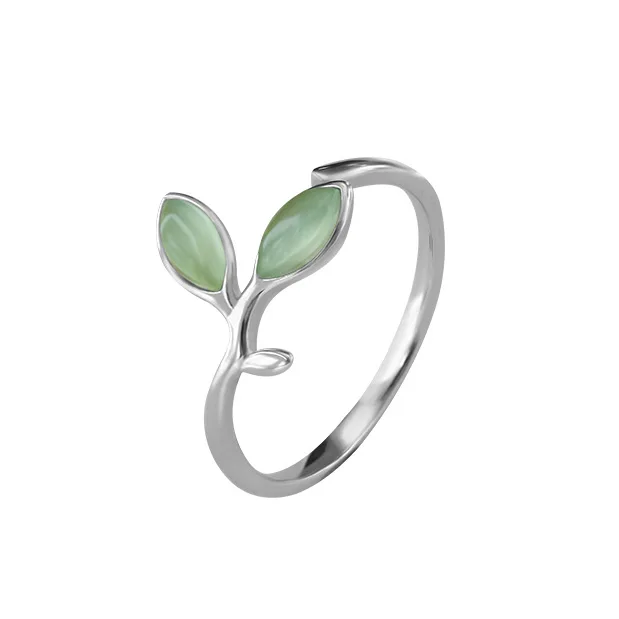 

925 pure silver literary and artistic green leaves are simple and versatile Korean new style jewelry