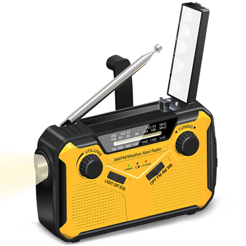 

Outdoor portable radio Battery Operated Radio with Cell Phone Charger Emergency Radio, Yellow/red/green
