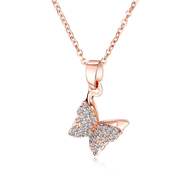 

Personalized Titanium Steel Lady Zircon Butterfly Pendant Necklace Romantic Rose Gold Clavicle Chain Jewelry (KNK5110), Same as the picture