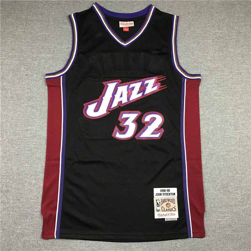 

Men's UTAH city edition jazz 1999-00 season throwback black 12 John Houston Stockton 32 Karl Malone retro basketball jerseys