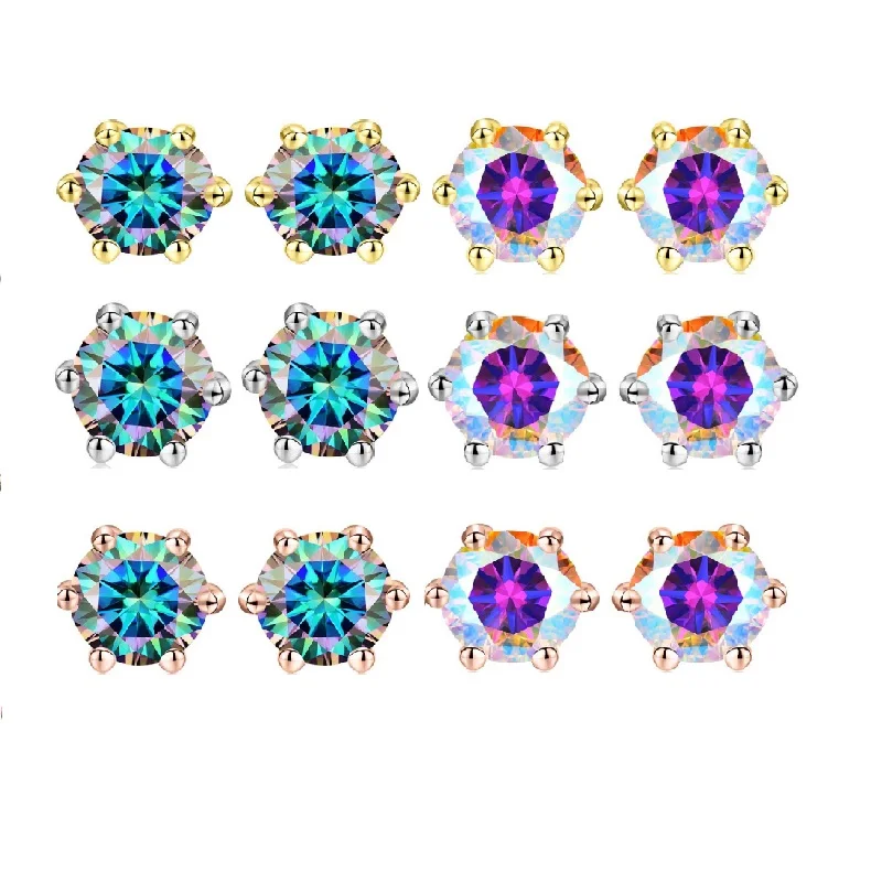 

GRA colorful stone 0.5ct 1ct moissanite Sparkling diamond gemstone Stud Earring Round cut Halo 925 silver 18k gold for wedding