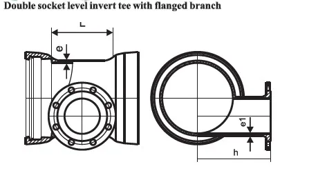 Water Line Ductile Iron Fittings Double Socket Level Invert Tee With Flange