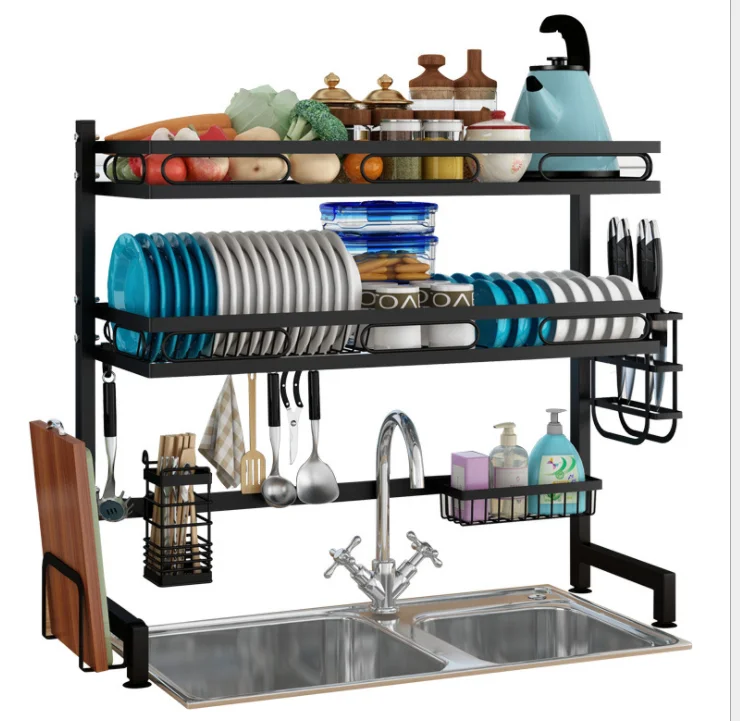 

kitchen organizer drying rack Sink Drying Rack Black Bowl Storage Shelving kitchen rack, Black,white