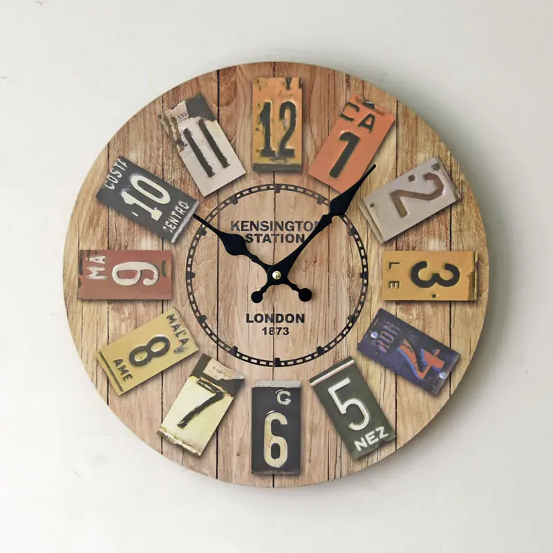 

European retro home decoration antique simple design MDF gift rustic wooden wall clock