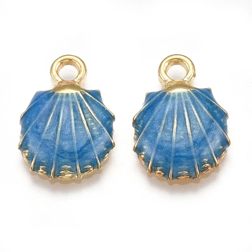 

Pandahall Light Gold Corn flower Blue Scallop Alloy Enamel Charms Pendant