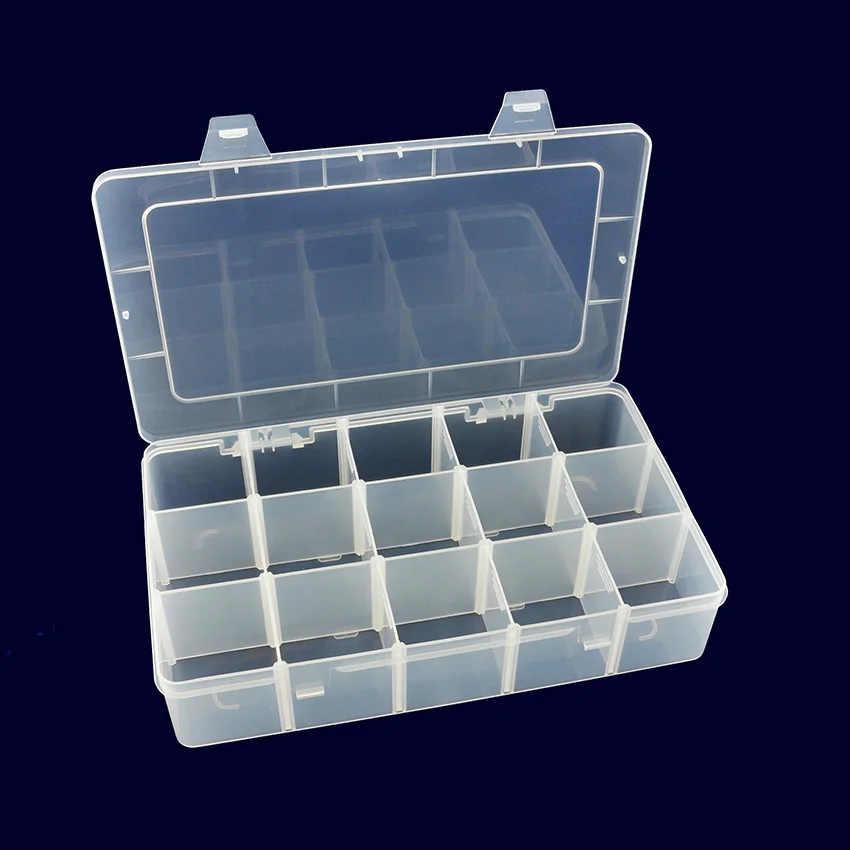 Divided Detachable Spare Parts Tackle Box 15 Compartments Clear Plastic