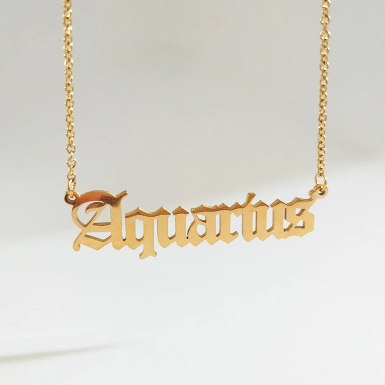 

Zodiac Sign Necklace Stainless Steel Old English Zodiac Necklace for Women, Gold,silver,rose gold