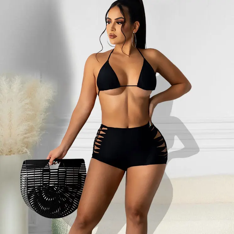 

FS4293A 2021 New Trendy Clothes Woman Solid Color bikini 2 Piece Shorts Set