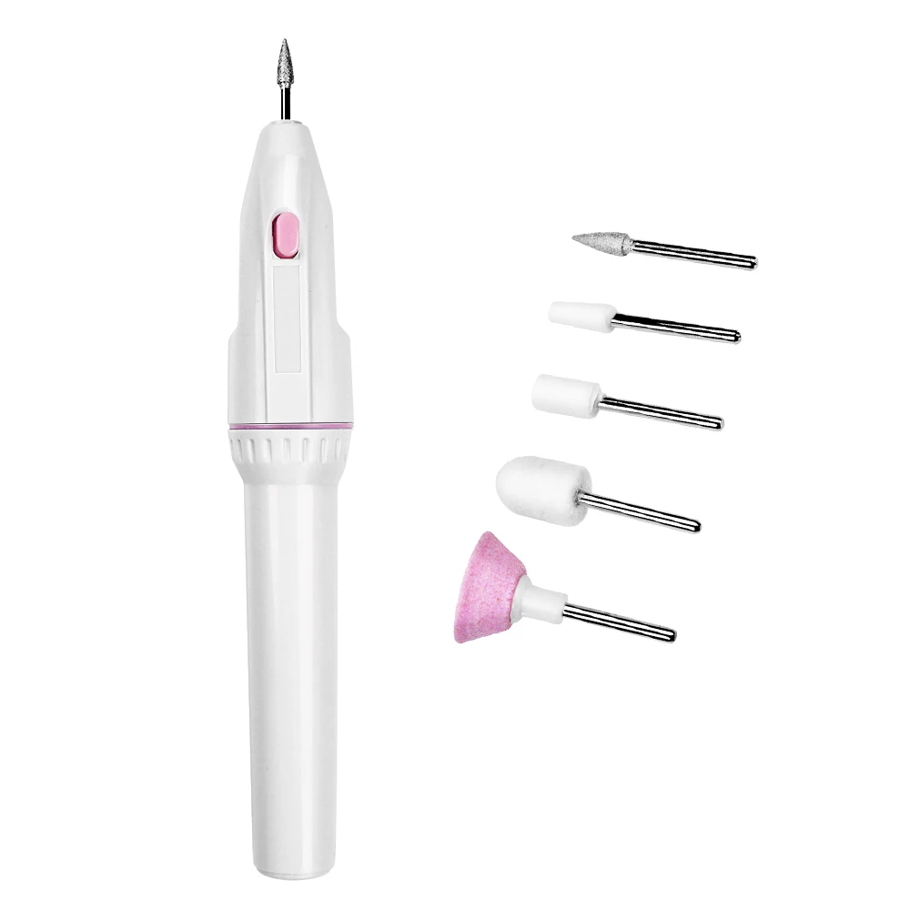 

Pen Shape Electric Nail Drill Manicure Filer Kit Nail Polish Set with 5 Acrylic Gel Remover Pedicure Tools Nail Art, White