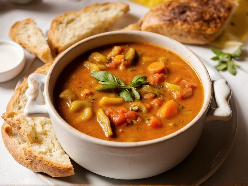 Vegetable soup served with bread