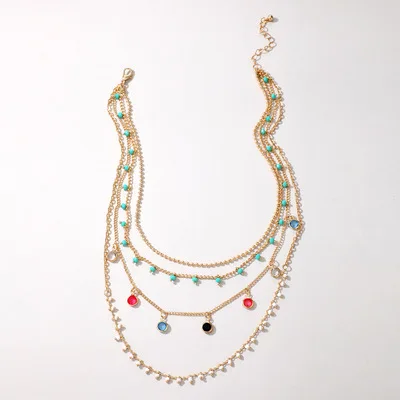 

High Quality Bohemian Style Bead Chain Necklaces Crystal Pendant Beads Choker Necklaces