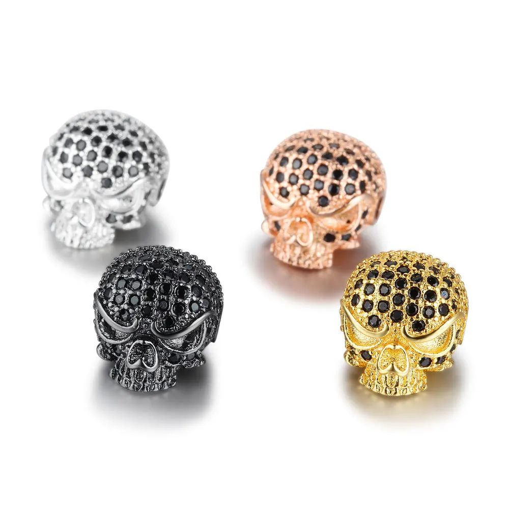 

Zircon Skull Beads DIY Metal Bead Charm Micro Pave CZ Skeleton Beads For Men Bracelets Making