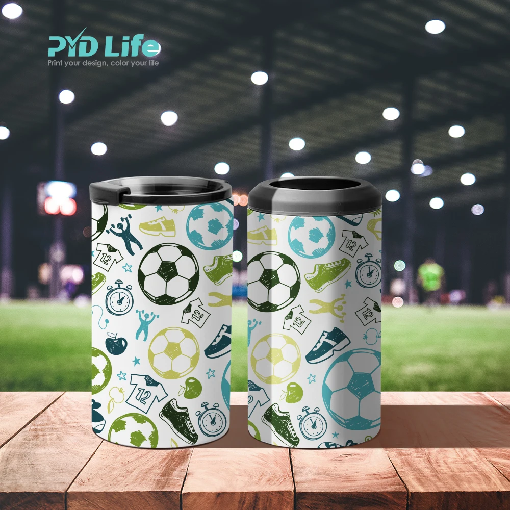 

PYD Life Drinking Directly Beer Holder 12 oz 350 ml Stainless Steel 4 in 1 can Cooler Sublimation with 2 Lids