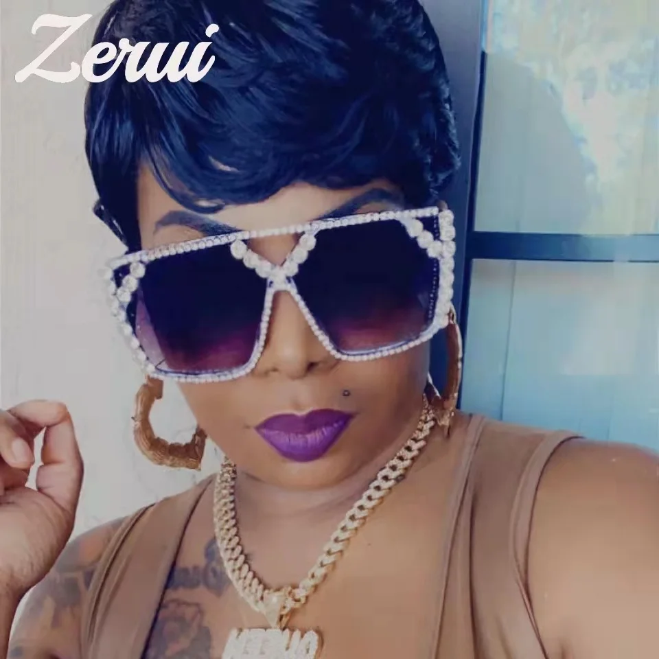 

Oversized Square Diamond Sunglasses New Women Men Fashion Rhinestone Sun Glasses Lady Luxury Brand Designer Eyewear UV400 Unisex, Multi-colored