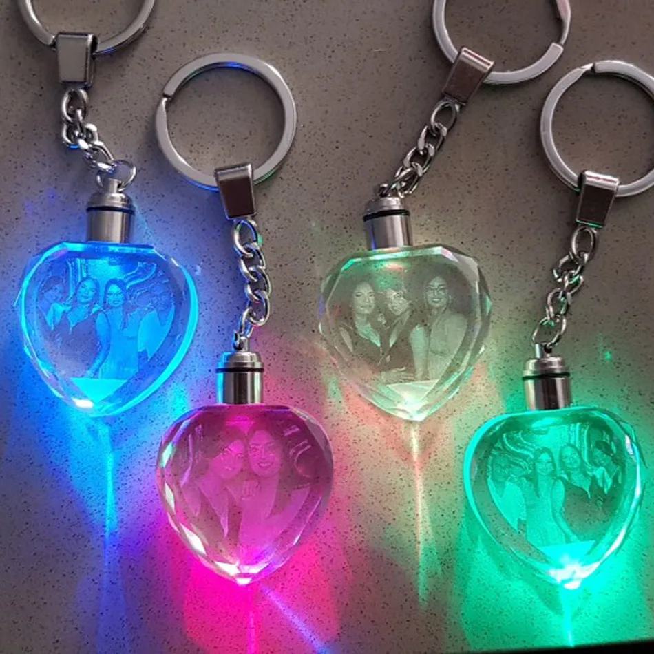 

Colorful Crystal Key Chain Photo LED Light Keychain Fashion Keyring Heart Shaped Glass Picture MLSJ-YSK058