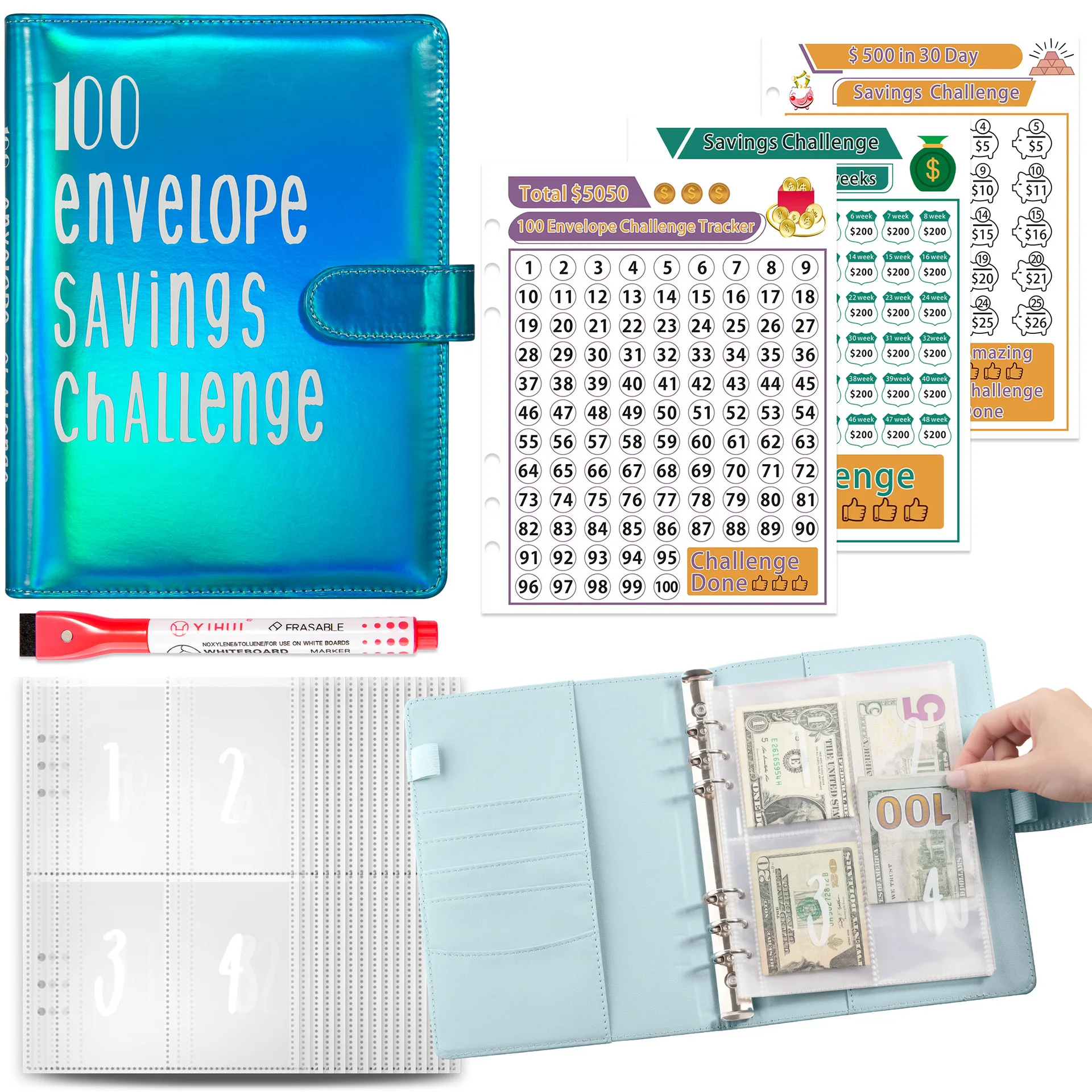 

100 Envelope Savings Challenge A5 Budget Binder Organizer Savings Challenge Budget Planner Book 100 Envelope Money Saving Box