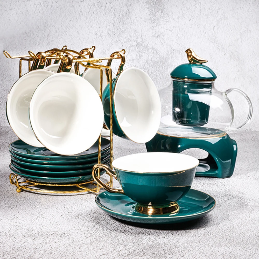 

European Ceramic Coffee Set Afternoon Green 16 Piece Tea Set Household Tea Cup Gift Sets, Accept customized