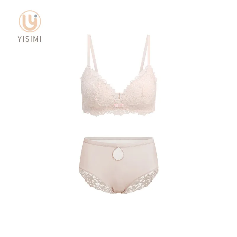 

ladies new wire free organic cotton push up padded underwear panties and brief women bra set with lace, 3 colors