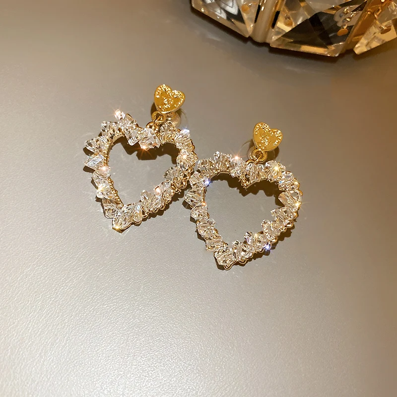 

fashion trendy crystal 14k heart earrings women