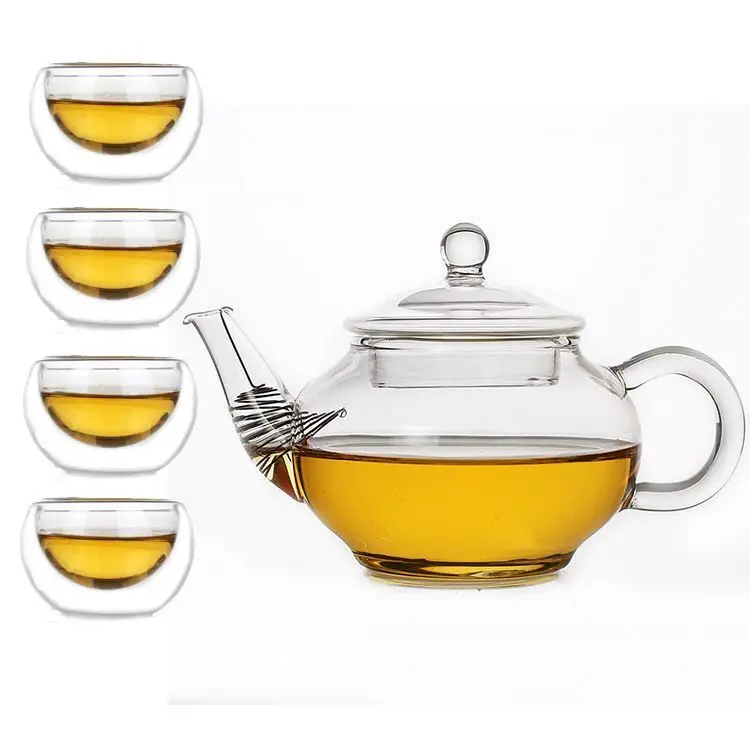 

Hot sale Heat resistant small glass teapot + 4 glass cups, Transparent