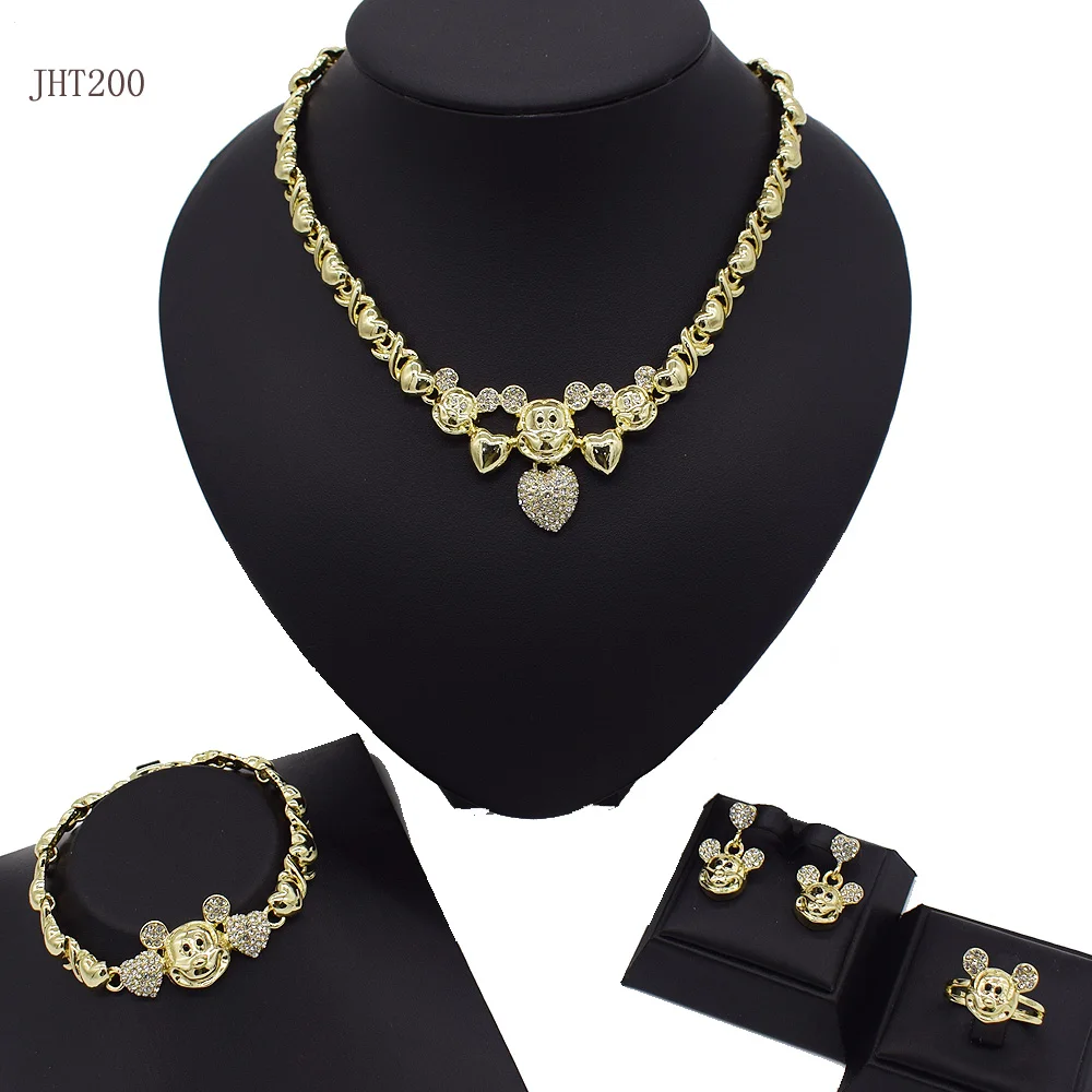 

JHT200 18K gold-plated diamond heart cute Mickey set of jewelry